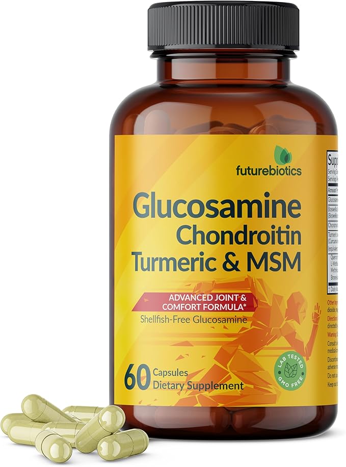 Futurebiotics Glucosamine Chondroitin Turmeric & MSM Advanced Joint Formula, Supports Healthy Joints & Mobility - Non-GMO, 60 Capsules