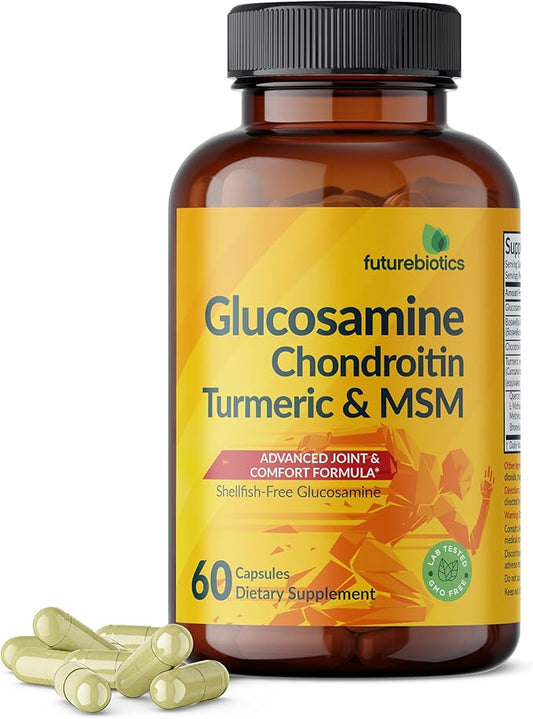 Futurebiotics Glucosamine Chondroitin Turmeric & MSM Advanced Joint Formula, Supports Healthy Joints & Mobility - Non-GMO, 60 Capsules