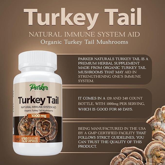 Turkey Tail Mushroom Capsules - Organic Mushroom Supplement for Immune System Health Support - 1000 mg Premium Supplements - 120 Capsules