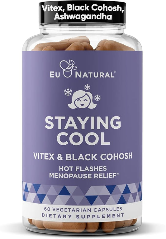 Eu Natural Staying Cool Menopause Supplements for Women – Hormonal Hot Flash Relief, Weight Support, & Night Sweats – Vitex Chaste Tree & Black Cohosh – 60 Vegetarian Soft Capsules