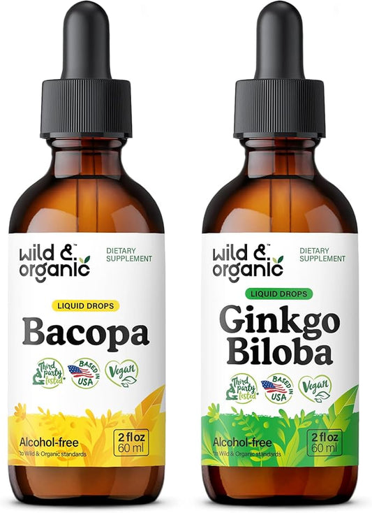 Wild & Organic Bacopa Tincture 2 fl oz & Ginkgo Biloba Tincture 2 fl oz