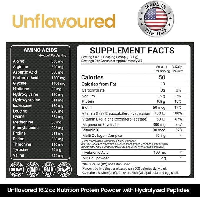 Keto Multi Collagen Peptides 16.2 oz - Bone Broth Protein Powder, 5 Types Hydrolyzed Collagen, MCT Oil, Biotin & Electrolytes for Joint, Skin, Hair & Gut Health, Unflavored Protein Powder