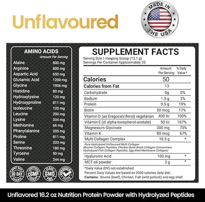 Keto Multi Collagen Peptides 16.2 oz - Bone Broth Protein Powder, 5 Types Hydrolyzed Collagen, MCT Oil, Biotin & Electrolytes for Joint, Skin, Hair & Gut Health, Unflavored Protein Powder