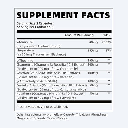 Magnesium Glycinate Supplement with L-Theanine, Chamomile & GABA – Supports Sleep, Calmness, Muscle Relaxation for Men & Women – Vegan, High-Absorption, 120 Capsules