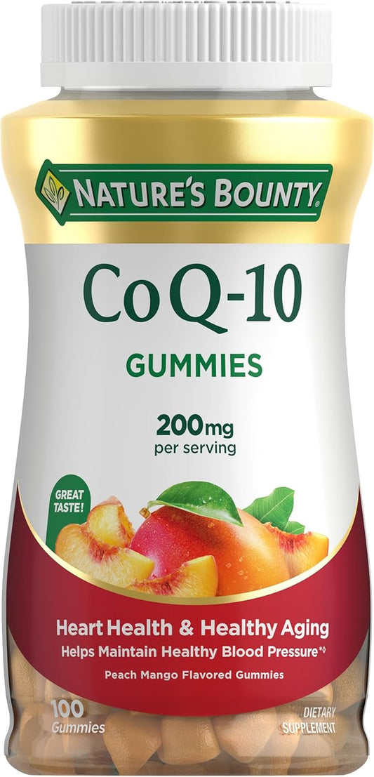 Nature's Bounty CoQ10 Gummies, Supports Heart Health, CoQ10 200mg, Peach Mango Flavor, 100 Count