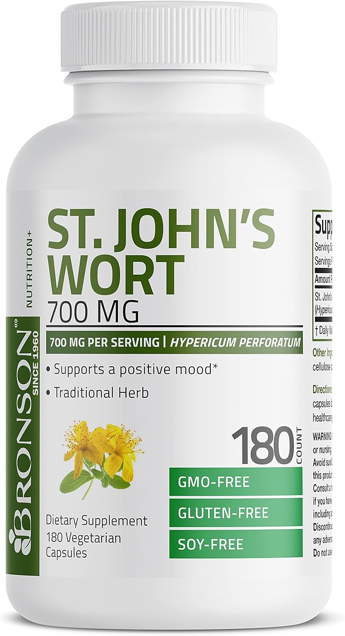 Bronson St. John's Wort 700 MG per Serving Hypericum Perforatum Supports a Positive Mood - Non-GMO, 180 Vegetarian Capsules