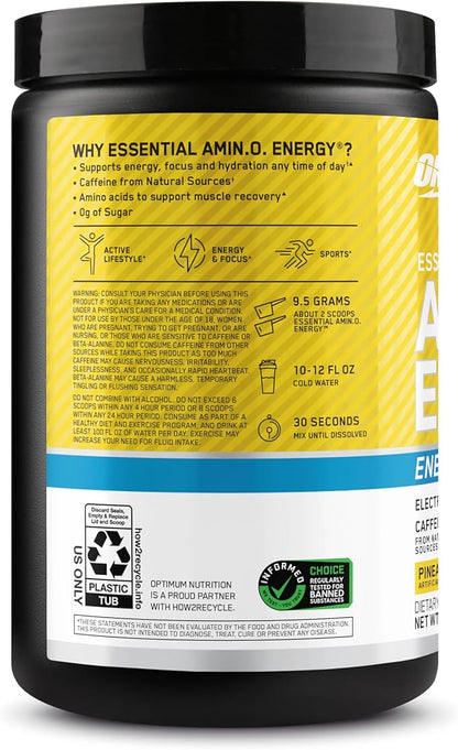 Optimum Nutrition Amino Energy Powder Plus Hydration, with BCAA, Electrolytes, and Caffeine, Pineapple Twist, 30 Servings (Packaging May Vary)