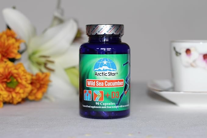 Arctic Star - Sea Cucumber with Vitamin D3 Capsules, Pure Icelandic Wild Caught Sea Cucumber Extract & D3 Supplement Pills - Cucumaria Frondosa 北极星海参+D3胶囊 (90 Capsules, 400mg) 1Bottle