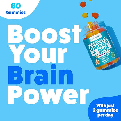 DHA & Omega Gummies for Adults by Feel Great Vitamin Co. | Vegetarian | Vitamin C, Chia, and Omega 3 6 9, Supports Brain, Immune, Prenatal Functions, (60 Count)