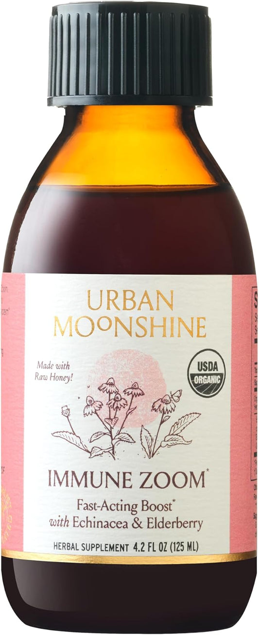 Urban Moonshine Immune Zoom - Stimulates Immune System* - Fast-Acting Immune Booster* with Echinacea, Elderberry & Raw Honey - Immune Support Supplement - Gluten Free Herbal Supplement* - 4.2 Fl Oz