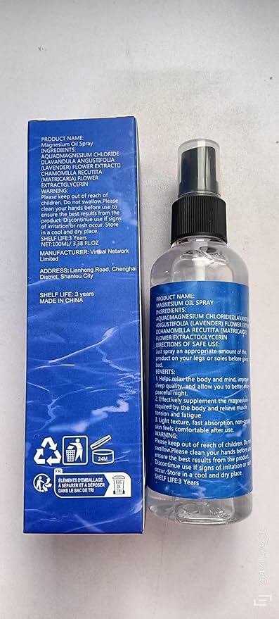 Pure Magnesium Oil Spray, 100Ml Topical Magnesium Spray Extra Strength, Organic Magnesium Oil Skin & Body Spray, Natural Magnesium Chloride Oil Spray for Feet