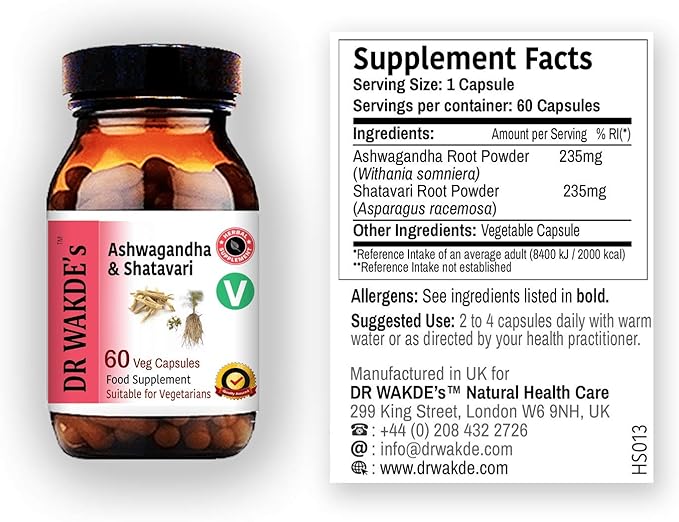 DR WAKDE's Ashwagandha & Shatavari Capsules (60 Veg Caps, Rejuvenating Herbs, Energy Support, Ayurvedic Supplement, Vegan, Herbal, All Natural, Made in UK)