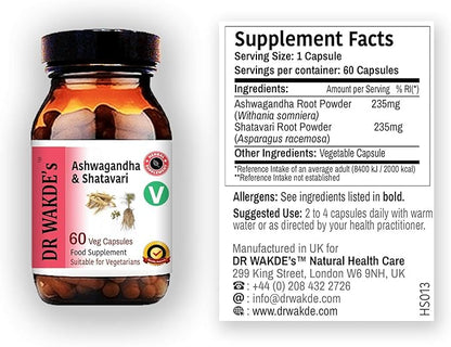 DR WAKDE's Ashwagandha & Shatavari Capsules (60 Veg Caps, Rejuvenating Herbs, Energy Support, Ayurvedic Supplement, Vegan, Herbal, All Natural, Made in UK)
