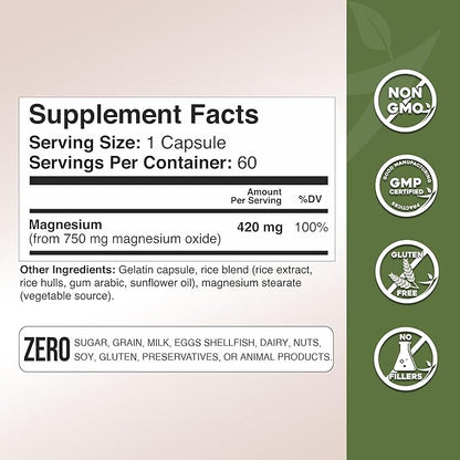 Gade Nutrition Pure Magnesium Oxide | Nature Made Magnesium Supplement in Vegetable Capsules | Magnesium Complex Supplement Made in USA | Great Magnesium for Sleep