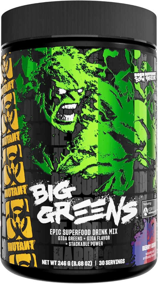 Mutant Big Greens | Green Supplement | Over 40 superfoods Land & Sea Greens – Reds, Antioxidants, phytonutrients, 1000mg spirulina – Pre & Probiotic Blend | 30 Serving – Berry Good