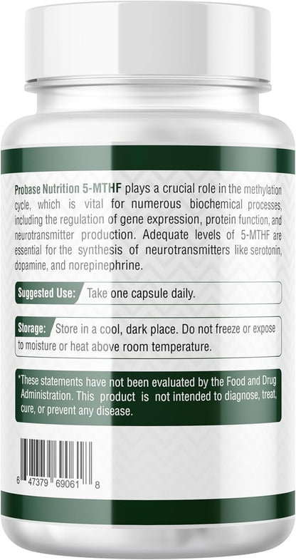 Professional Strength L-Methyl Folate 15mg - Active 5-MTHF Form - Supports Mood, Methylation, Cognition - Bioavailable Vitamin B9 (60 Capsules) - Vegan, Non-GMO, Gluten-Free