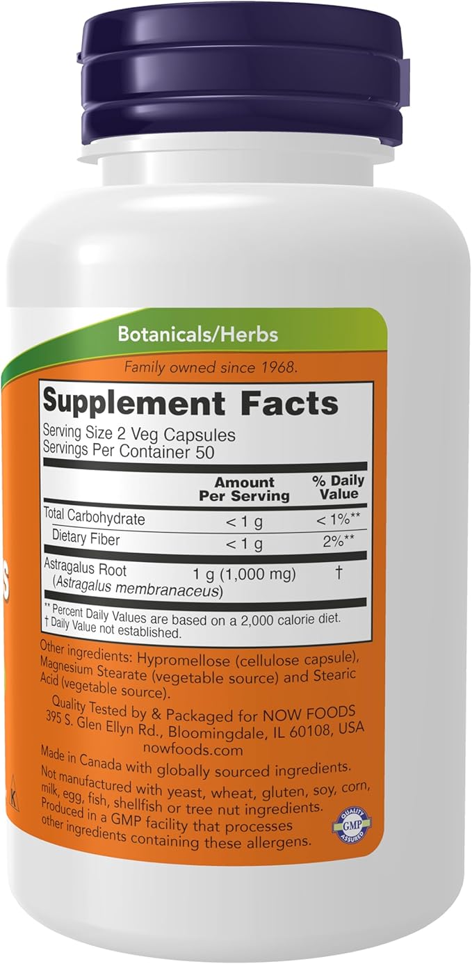 NOW Foods Supplements, Astragalus (Astragalus membranaceus) 500 mg, Immune System Support*, 100 Capsules