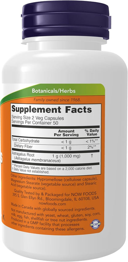 NOW Foods Supplements, Astragalus (Astragalus membranaceus) 500 mg, Immune System Support*, 100 Capsules