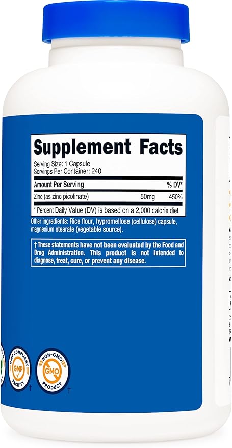 Nutricost Zinc Picolinate 50mg, 240 Vegetarian Capsules (3 Bottles) - Gluten Free and Non-GMO