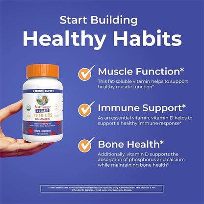 MaryRuth's Organic Vitamin D3 Gummies | 1000 IU | USDA Organic | Immune Support| Bone Health | Muscle Function | for Adults & Kids Ages 2+ | Vegan | Gluten Free | 2 Month Supply | 60 Count
