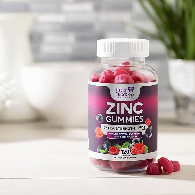 Zinc Gummy for Adults 50mg, Max Strength Bone, Skin Health & Immune Support Gummies, Vegan, Non-GMO & Gluten Free, Immune Health Support, Nature’s Antioxidant Chewable Zinc Vitamins - 120 Gummies