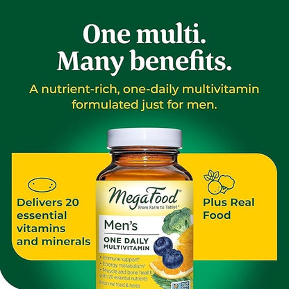 MegaFood One Daily Mens Multivitamins - Multivitamin for Men - Vitamin C, Vitamin D3 & Vitamin B12 - Muscle, Energy Metabolism & Immune Support - Vegetarian, Gluten Free - 30 Tablets, 30 Servings