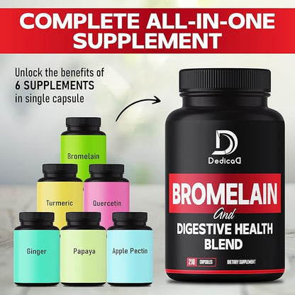 6in1 Bromelain 500mg Supplement - 1000mg per Serving - 210 Capsules with Digestive Health Blend as Quercetin, Ginger, Turmeric, Papaya - Support Overall Health, Digestion & Immune System