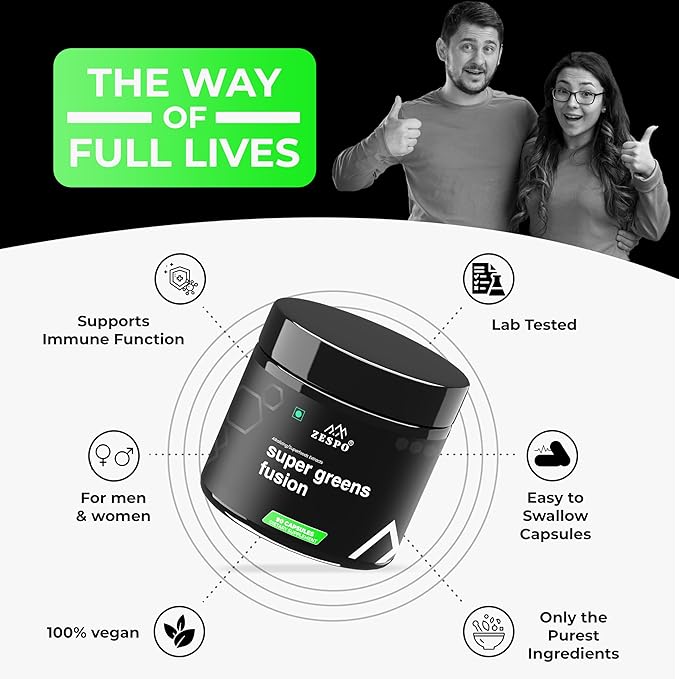 Super Greens Fusion – 1000mg Plant-Based Superfood Blend – Supports Daily Nutritional Balance & Digestive Wellness – Vegan Formula – 90 Capsules