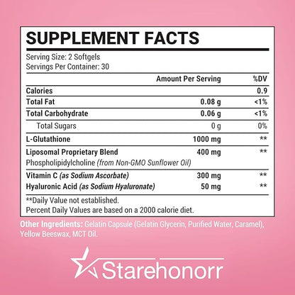 Liposomal Glutathione Softgels 1500MG, Reduced Glutathione Supplement with Vitamin C, Better Absorption, Non-GMO Powerful Antioxidant for Healthy Aging, Detox, Immune Health,120 Softgels