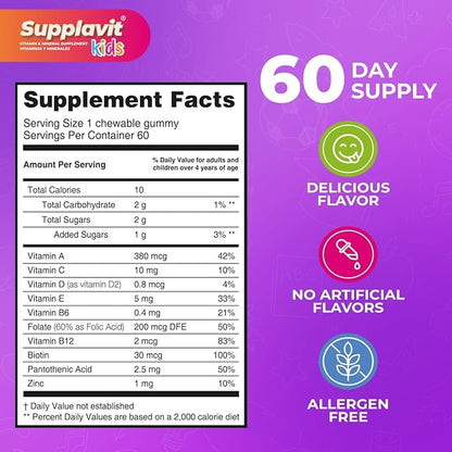 Kids Vitamins and Supplements, No Artificial Coloring, Allergen-Free for Healthy and Strong Children, Natural Fruit Flavors, Healthy and Delicious, (240 Gummies)