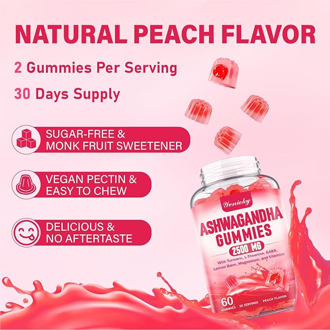 Ashwagandha Gummies 2500mg for Women & Men: Ashwagandha Supplement Gummy Extra Strength with Turmeric, Vitamin D3, L-Theanine, Magnesium - Filled Gummies, Strawberry Flavor, Vegan, Non-GMO