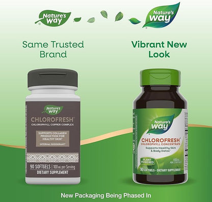 Nature’s Way Chlorofresh Chlorophyll Concentrate, Supports Detox Pathways*, Chlorophyllin Copper Complex, Supports Healthy Skin*, Internal Deodorant*, 90 Softgels