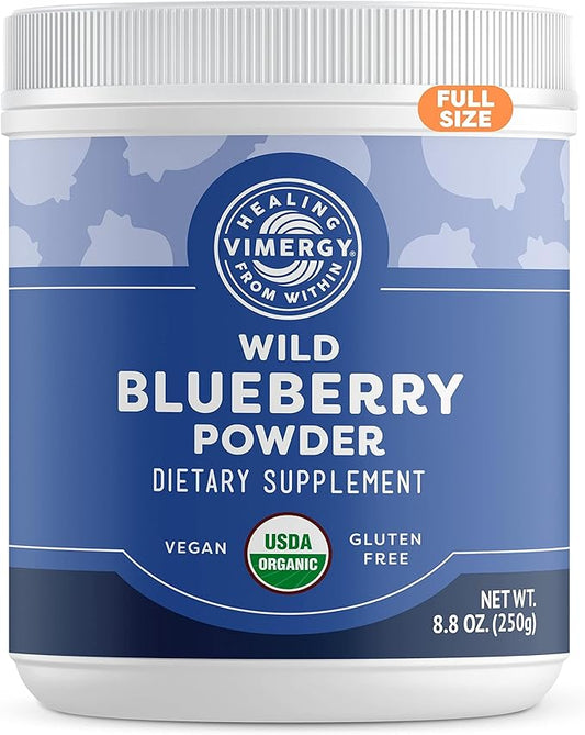 Vimergy Wild Blueberry Powder – Protects Brain Health* - Supports Cardiovascular Function* – Organic, Vegan & Gluten-Free – Regular Size 250g