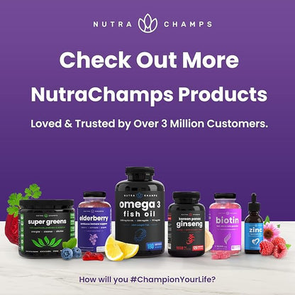 NutraChamps Sleep Gummies for Adults & Kids, Melatonin Gummies with Chamomile, Valerian & L Theanine, Vegan Childrens Melatonin 3mg, 1.5 mg, or 6mg (Pack of 2, 120 Gummy)