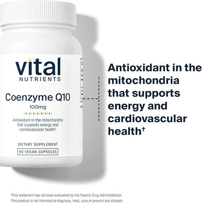 Vital Nutrients CoQ10 100mg | Vegan Supplement | CoEnzyme Q10 from Ubiquinone | Potent Antioxidant to Support Heart Health and Energy Levels* | Gluten, Dairy and Soy Free | Non-GMO | 60 Capsules