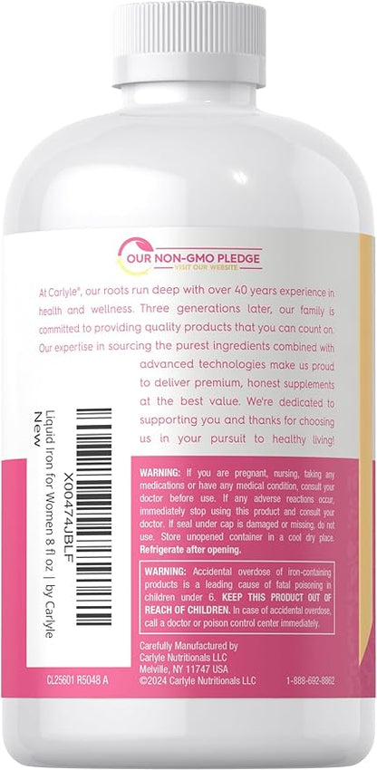 Carlyle Liquid Iron Supplement for Women | 8 fl oz Drops | Fruit Punch Flavor | Vegetarian, Non-GMO, Gluten Free