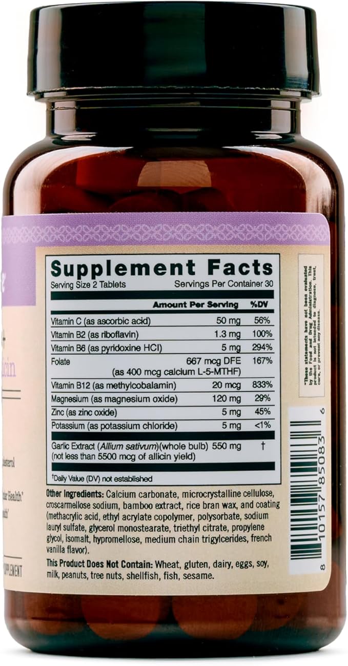 NatureWise Garlic Extract Supplement - Healthy Cholesterol & Blood Pressure Formula + B Vitamins, C, 5500mcg Allicin - Vegan Tablets w/Enteric Coating, Non-GMO, Gluten-Free, 60 Count [30-Day Supply]