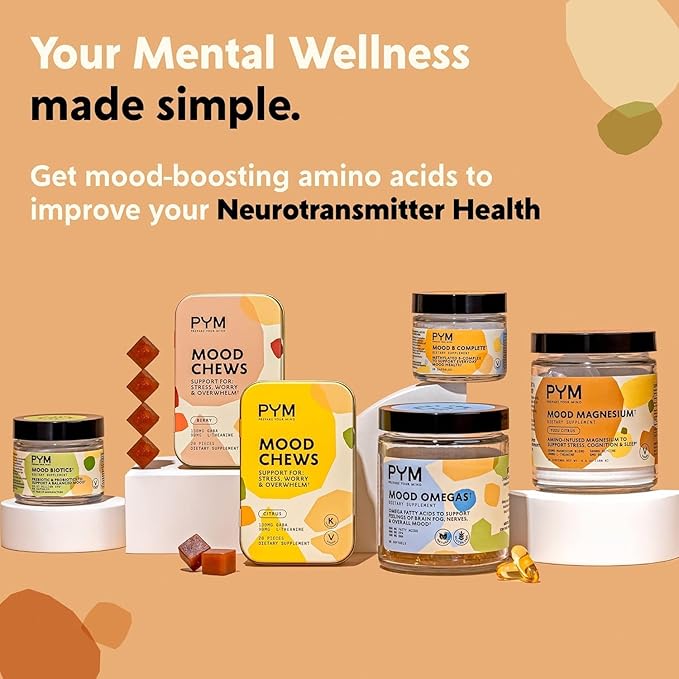 PYM Citrus Mood Chews Support for Stress, Worry & Overwhelm, 60 Count | 130mg GABA, 90mg L-Theanine | Vegan, Non-GMO, Gluten-Free, No Added Sugar | All-Natural Mood Balance Supplement Made in USA