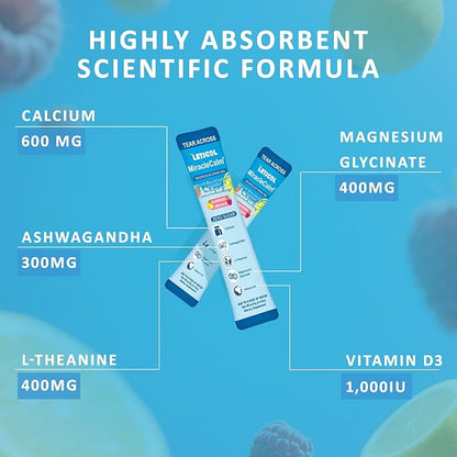 MiracleCalm Drink Mix Powder, Calm Magnesium Calcium Supplement, Cortisol Drink Powdered for Sleep, Relaxed & Focus with Easily Absorbed L-Theanine, Vitamin D3, Ashwagandha, Sugar Free