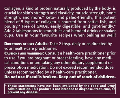 New Roots | Multi 5 Collagen Powder Supplement (Types I, II, III, V and X) Hydrolyzed Collagen - Dairy & Gluten Free - 12g per Serving - 7.05 oz