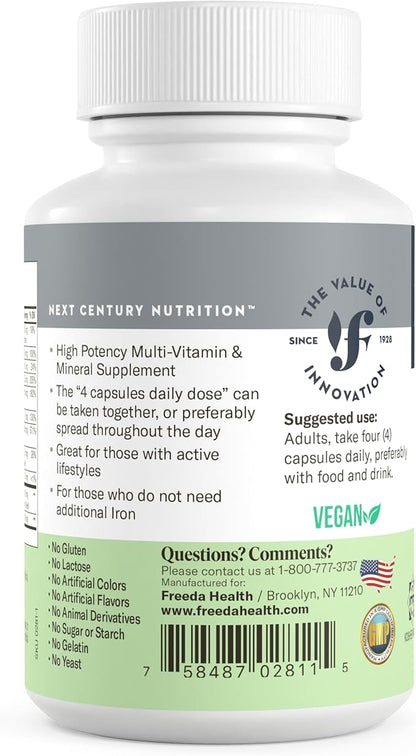 FREEDA Multivitamin - Iron Free Ultra Kosher Multi Vitamins Supplements for Women Health - Men’s Vitamins for Men Health - Multivitamins for Men & Women Adult Vitamins Multivitamin, 120