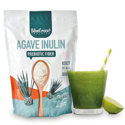 BLUEGREEN Organics | Inulin Powder | Gut microbiome | Agave | Fiber Powder | Prebiotics | Vegan | Keto | Kosher | Fiber Supplement | Net Wt 77 Lb