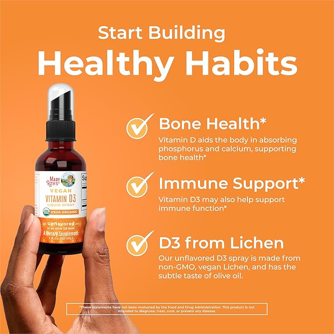 Vitamin D USDA Organic | Vitamin D3 Liquid | Sugar Free | Liquid Vitamin D Spray Immune Support for Adults & Kids | Bone Health | VIT D3 | Vegan | Gluten Free | Non-GMO | 30 Servings