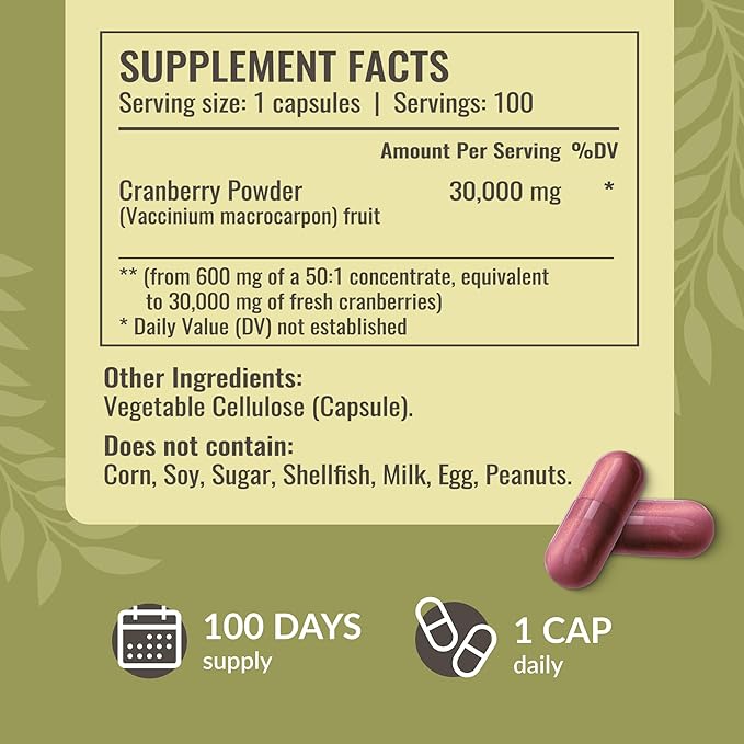HERBAMAMA Cranberry Extract Capsules - 30,000mg Cranberry Powder for Urinary Tract Support - Vegan, Non-GMO Bladder Support Supplement, 100 Caps