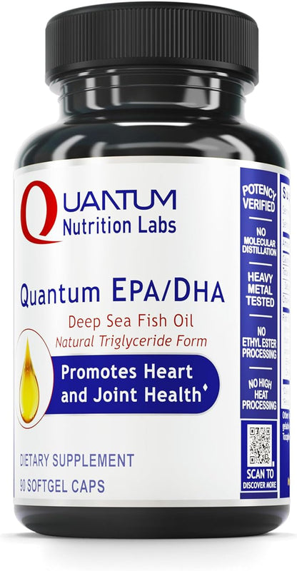 Quantum Nutrition Labs EPA DHA Fish Oil Softgels - Omega 3 Fish Oil, Omega 3 Supplement, EPA DHA, Omega 3 Fatty Acids Supplements for Women & Men, Natural - 90 Softgel Capsules