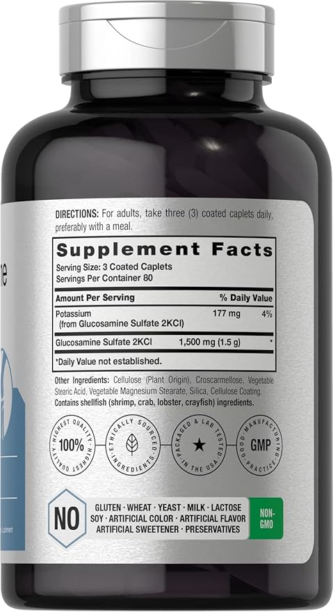 Horbäach Glucosamine Sulfate 1500mg | 240 Caplets | 2KCI with Potassium | Non-GMO and Gluten Free Supplement