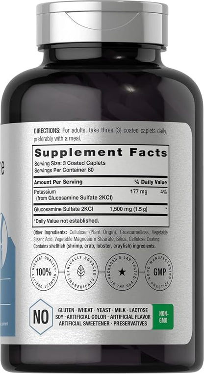 Horbäach Glucosamine Sulfate 1500mg | 240 Caplets | 2KCI with Potassium | Non-GMO and Gluten Free Supplement