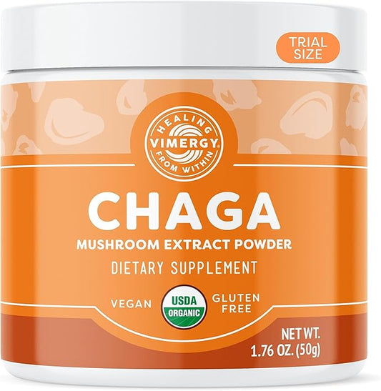 Vimergy USDA Organic Wild Chaga Mushroom Extract Powder, 33 Servings – Ideal in Chaga Tea, Coffee, Smoothies – Cardiovascular Support - Kosher, Vegan, No Gluten, Paleo - Pure Chaga, No Fillers (50g)