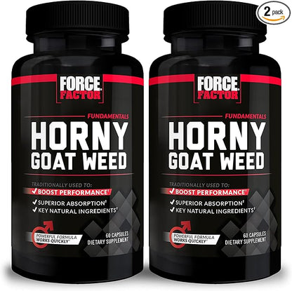Force Factor Horny Goat Weed for Men, Natural Male Drive and Vitality Supplement with Natural Ingredients for Superior Absorption, Fundamental Series, 750mg, 60 Count (Pack of 2)