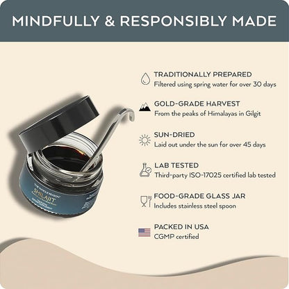 Pure Himalayan Shilajit Resin - High Potency Gold Grade Shilajit Supplement with Trace Minerals for Men and Women, Premium Natural Fulvic Acid for Energy, Vitality and Immune Support, 15g Made in USA
